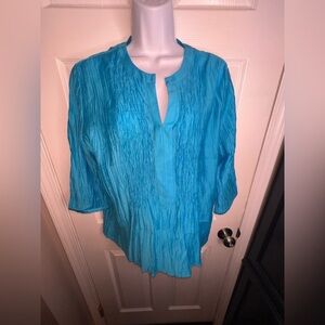 NWT Chico's Size 2 Large Blue Beaded Delight Alexia 3/4 Sleeve Tunic Top L 12 14